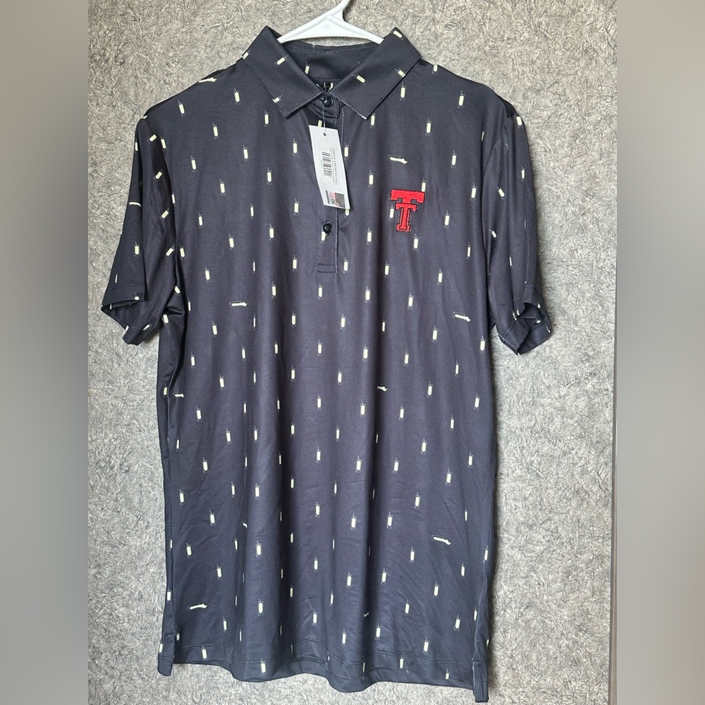 🔥 NWT Texas Tech Polo Women's large fitted stretch with mixed drink pattern